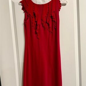 RED Valentino Sleeveless Red Midi Dress with Ruffle